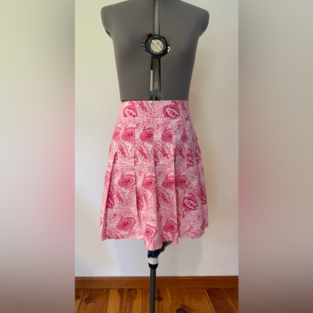 J. Crew Pink and White Pleated A-Line Skirt